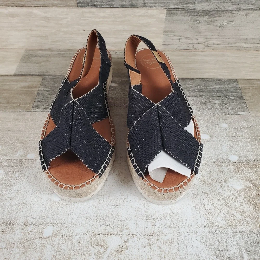 Woven Crisscross Black Espadrille Platform Slingback